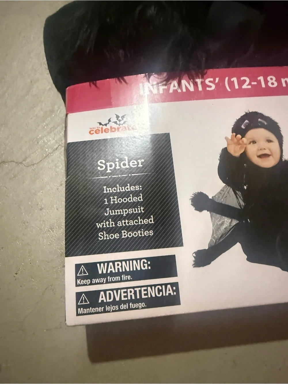 Infant Spider Hooded costume Jumpsuit in Black (12-18 mo)